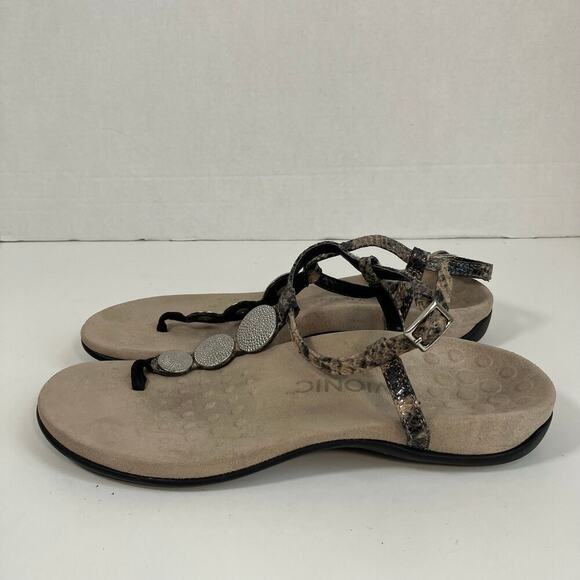 Vionic Shoes - VIONIC Lizbeth Natural Snake Printed Medallion T-strap Thong Sandals WORN